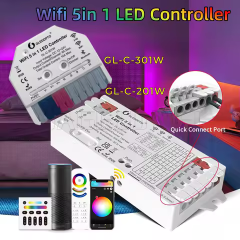 GLEDOPTO GL-C-301W/201W WiFi Bluetooth 5 in 1 LED Strip Controller RGBCCT RGBW CCT WWCW Dimmer Tuya 