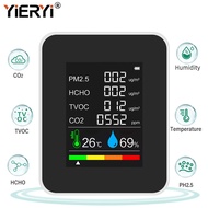 Yieryi 6-in-1 Air Quality Monitor – HCHO CO₂ VOC PM2.5 Temperature & Humidity – Real-Time Indoor Air