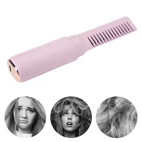 Adjustable Temperature Mini Hair Straightener Anti Scald Type-C Charging Hair Straightener Comb Cord