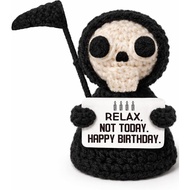 Funny Happy Birthday Gift for Women Men Crochet Grim Reaper with Dark Humor Bday Card for Best Frien