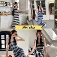 Mini shop (V011) Knitted Dress Striped Pattern 2 Colors Tight-Fitting -C