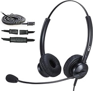 RJ9 Phone Headset with Microphone Dual Ear Telephone Headset Compatible with Landline Phones Avaya Aastra AudioCodes Atcom Fanvil Mitel Nortel etc