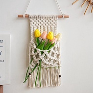 Small Fresh Style Woven Tapestry Wall Storage Net Pocket Wall Ornaments B & B Decoration Big White W
