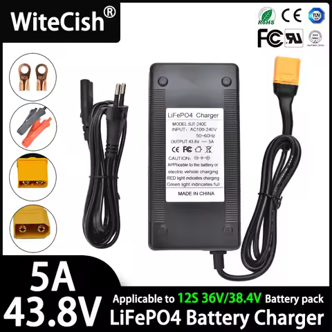12S 43.8V 5A Lifepo4 Charger for 36V 38.4V 12S Iron Phosphate LFP Energy Storage Battery Equipped wi