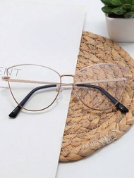 1個男女通用,輕巧的鈦合金裝飾防藍光眼鏡,簡單個性化的金屬框架創新時尚設計光學眼鏡,復古金屬素眼鏡適用於中性。