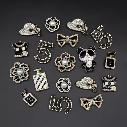 1/9PCS Vintage Metal Shoe Charms Perfume Gift Hat Shoes Accessories Flower Bow Black Gold Series Wom