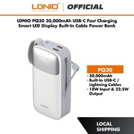 LDNIO PQ30 30000mAh USB-C Fast Charging Power Banks smart LED Display Built-in Charging Cable Power Bank