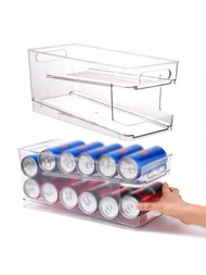 冰箱收納箱可分配器收納箱2層自動滾動飲料罐儲物箱,適用於冰箱的飲料組織器,啤酒汽水排序器