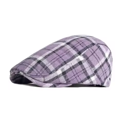 LDSLYJR Autumn Winter Polyester Plaid Newsboy Caps Flat Peaked Cap Men and Women Painter Beret Hats 