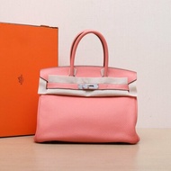 HERMES Birkin30L5灰蝦粉Togo皮框Q銀扣肩背包