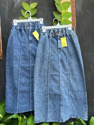 Rok jeans Aletta wanita Span Belah Delapan Pinggang Full Elastis