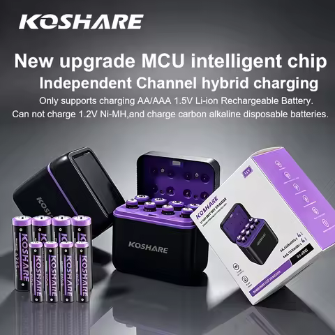 KOSHARE AA AAA Rechargeable Batteries 4255mWh 1100mWh High Capacity Lithium Battery Set With 8 Slot