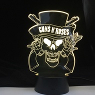 Guns N  Roses 3D Night Lamp Usb Touch Sensor Room luminaria Lamp Fans Present Hard Rock Band Logo Le