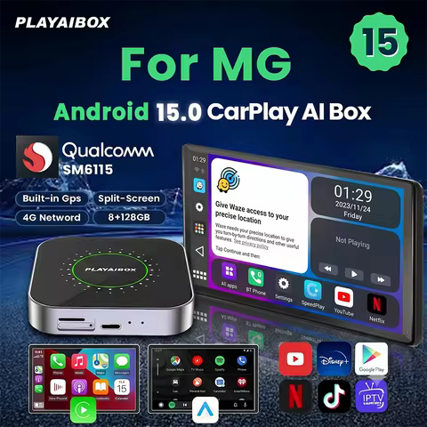 Carplay Ai Box LED Android Wireless Carplay Adapter Android 15 Qualcomm 6115 8-cores Smart Tv Box Fo