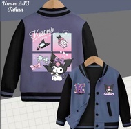 Jacket Kuromi Terbaru/Jacket Varsity Basse ball Gambar Kuromi Terbaru/Jaket Anak Kuromi Usia 2-13 Ta
