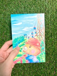 【 水彩 明信片 】幸福 歪嘴 小熊 遊香港 x 海洋公園 纜車 救援