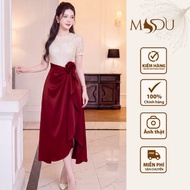 Designed Dress MDU6658 Elegant Twist Satin Floral Lace