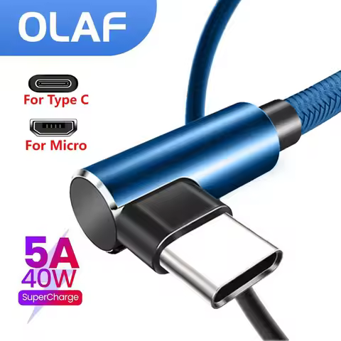 OLAF 5A USB C Cable Fast Charging Micro USB for Huawei Mate 40 30 Xiaomi Samsung 90 Degree Mobile Ph