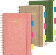 Resurhang 3 PCS Spiral Notebook with Labels, 328 Pages Linen Hardcover College Ruled Notebooks, A5 J