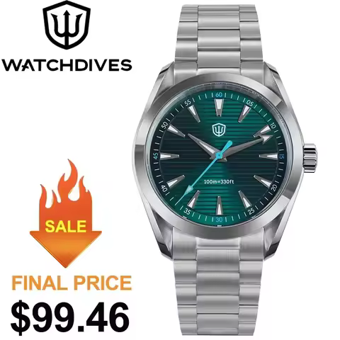 Watchdives 38mm Quartz Watch VH31 Sweep Movement Domed Sapphire Crystal BGW9 Luminous 10Bar Waterpro