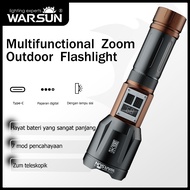 Warsun G97 multi-function zoom flashlight with side light rechargeable 7 modes outdoor night travel