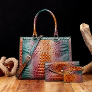 Modern Urban StyleTrendy Crocodile Embossed Leather Set-กระเป๋าถือสุดหรู,ซองคลัตช์อเนกประสงค์และการ์