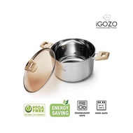 IGOZO 24cm 304 Stainless Steel Amber Casserole With Tempered Glass Lid