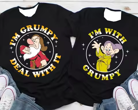 Grumpy Dopey I'm Grumpy Deal with It I'm with Grumpy Comfort Colors Shirt, Retro Dwarfs Couple Match