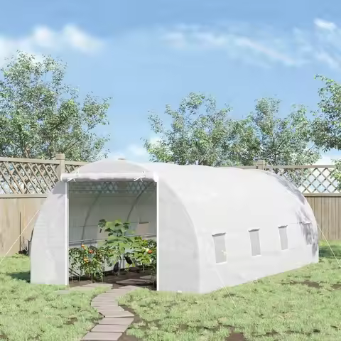 20' x 10' x 7' Walk-in Tunnel Greenhouse with Zippered Door & 8 Mesh Windows, Large Garden Green Hou