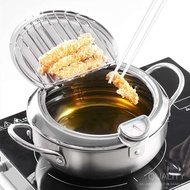 Tempura Fryer Japanese Deep Fryer Cooker SUS 304 with Thermometer Pan Temperature Control Fried Chicken Pot