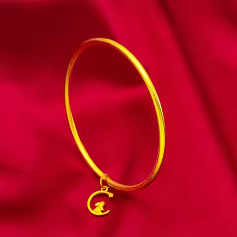 24K Gold Ancient 3MM Women's Bracelet, AU999 Pure - Trendy Chiseling, Surface Texture + Light Flow, 