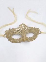 蕾絲口罩帶雙層緞帶和金色線適用於