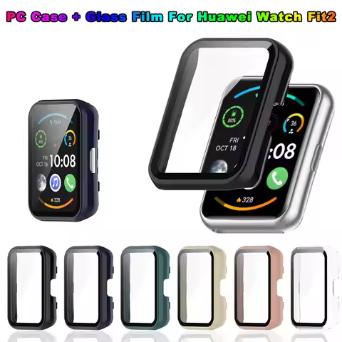 Tempered Glass + Case For Huawei Watch Fit 2 PC Hard Screen Protector All-around Bumper Protective C
