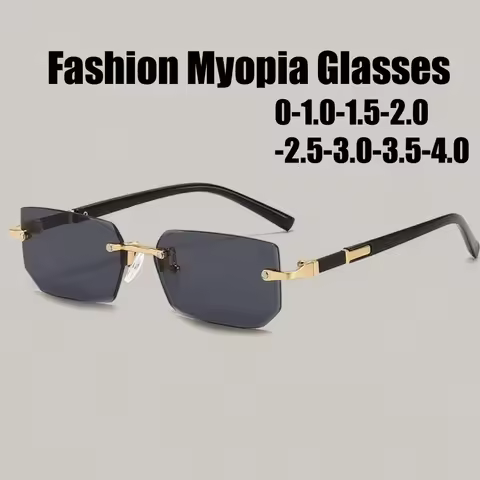 Retro Women Myopia Sunglasses Trendy Square Frameless Anti-UV Sun Glasses Men Unisex Fashion Near Si