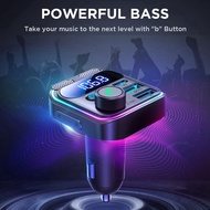 【P.C.H】- FM Transmitter Dual Mics & HiFi Bass 48W PD&QC3.0 USB C Bluetooth 5.3 Car Charger