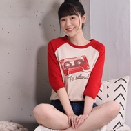 【西瓜紅拼色棒球Tee】細纖純棉七分袖。3色透氣親膚。復古音樂風