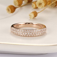 CxsJeremy 18K Rose Gold Moissanite Ring Women Half Eternity Wedding Band Three Row Inlaid Minimalist