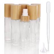 COSIDEA 6 pcs Empty 2oz /60ml bamboo lid clear glass spray bottle with fine mist despenser head for 