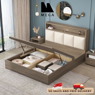 [SG SELLER ] HDB Solid Wood Bed Frame Leather And Solid Wood Storage Bed Bed Frame With Mattress Super Single/Queen/King Bed Frame