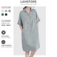 LAHSTORE straight linen dress with German collar, half sleeves, pockets, youthful loose form DS29 (B