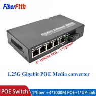 POE Switch 1.25G 1 SC 4 RJ45 Fiber Connector To 4 10/100/1000M Ethernet Ports 5 Port Media Converter