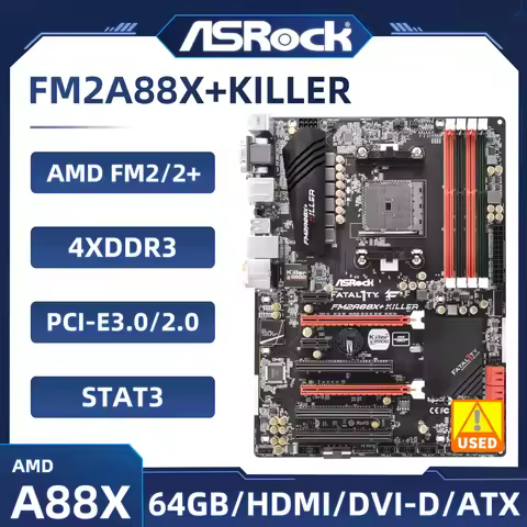 FM2/FM2+ Motherboard ASRock Fatal1ty FM2A88X+ KILLER AMD A88X 4×DDR3 64GB PCI-E 3.0 USB3.0 HDMI ATX 