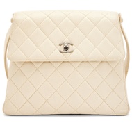 Chanel Ivory Quilted Caviar Matelasse Turn Lock Flap Bag Silver Hardware, 1996-1997