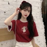 Short-sleeved t-Shirt Women 2023 Summer New Style Lace Gauze ins Women's Top Fake Two-Piece Loose Korean Style Stitching Student Wear