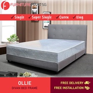 FurnitureMartSG Ollie Fabric Divan Bed Frame With 8 inch Mattress Package - All Sizes Available.