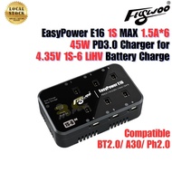 Flywoo Charger E16 EasyPower 1S MAX 1.5A*6 45W PD3.0 for 4.35V 4.2V LiHV Lipo BT2.0 PH2.0 A30 Batter