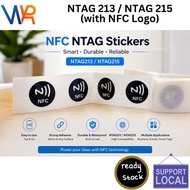 (NFC Logo) NFC NTAG 213/215 Tag Sticker  | Programmable NFC Chip Compatible with All NFC Devices