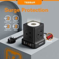 TESSAN Desk Clamp Extension Plug 1.8M Cord Socket Adapter with USB Type C Multi Plug Extension Cord
