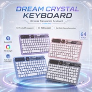 Dream Crystal Wireless Bluetooth Keyboard, Transparent RGB Backlit 64-Key Portable Keyboard with Rou