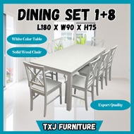️familystar2u - 8 Seater Full Solid Wood Dining Set 1 Table + 8 Chairs Ready Stock White / Set Meja Makan 8 Kerusi